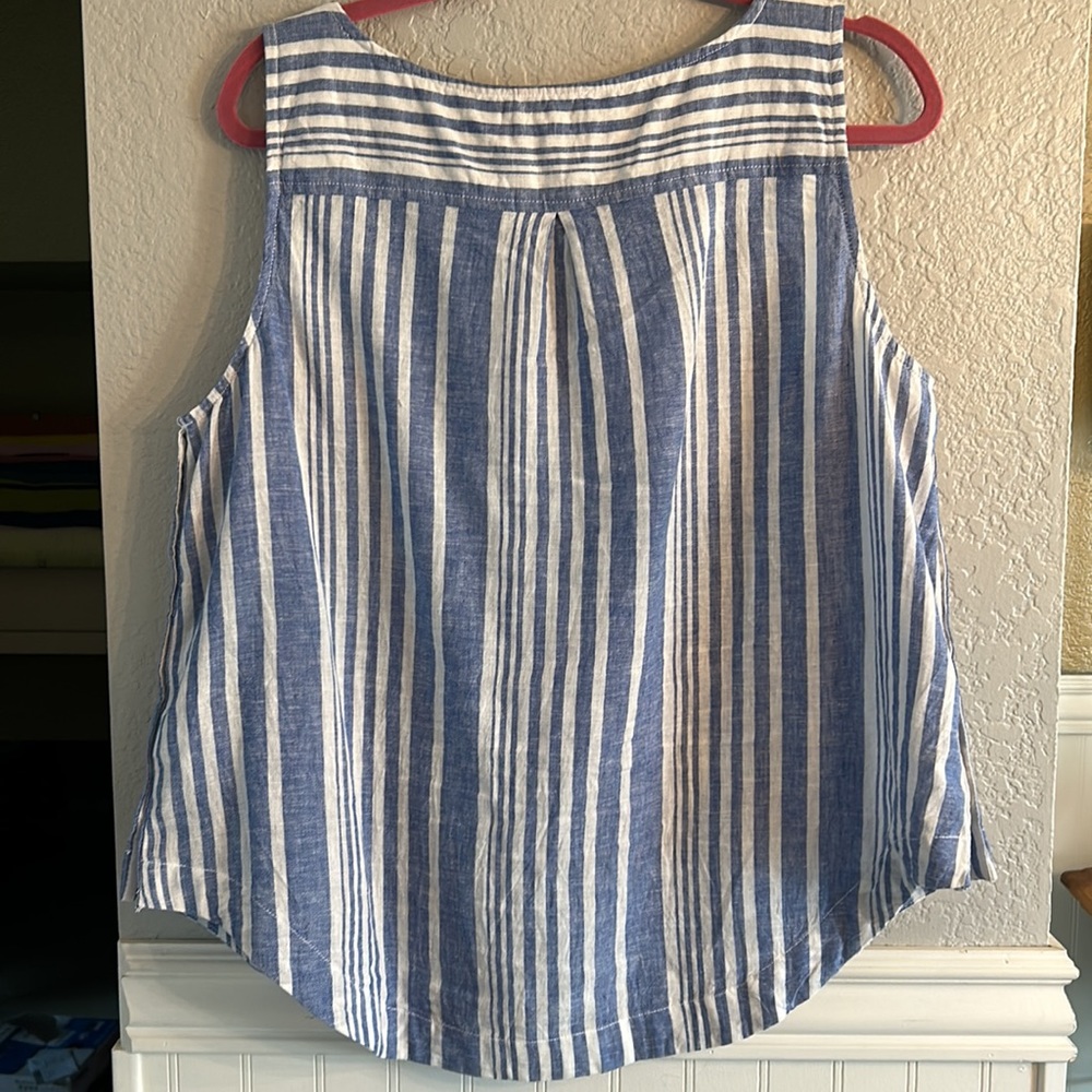 Sleeveless linen blouse white & blue striped blouse buttons on both sides -XL/TG - Picture 7 of 10